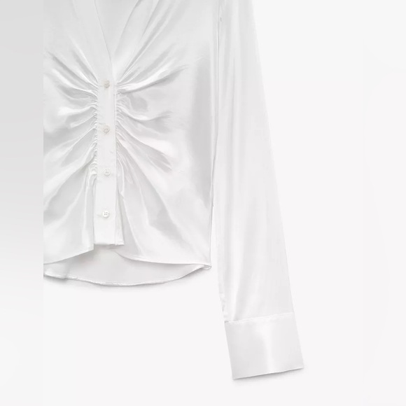 NWT Zara Ruched Satin Effect Shirt in Ecru White Ref. 4437/329 - Picture 7 of 11